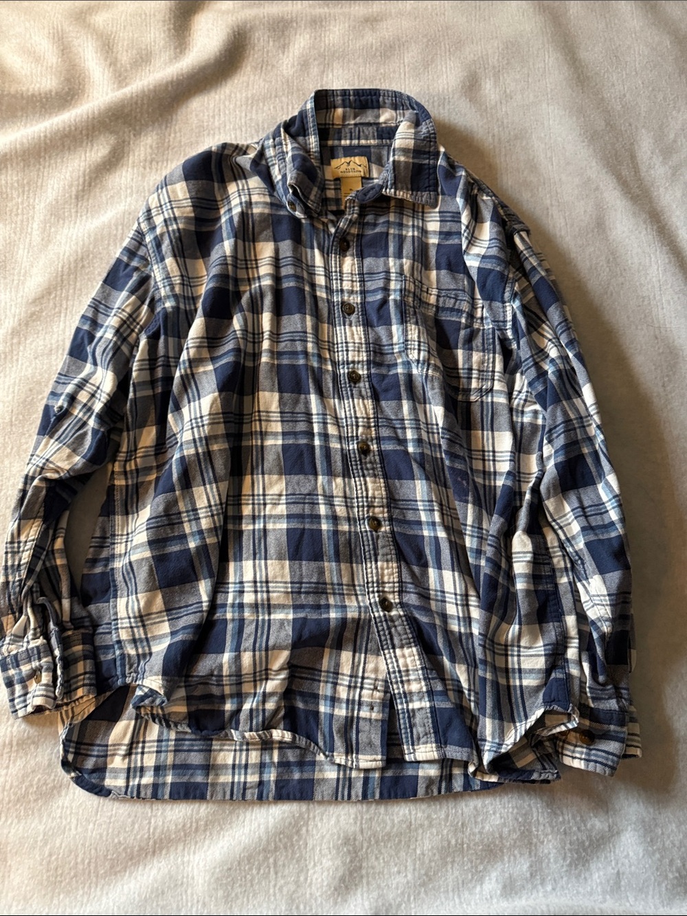 Men's Navy and White Plaid Long-Sleeve Button-Down Shirt